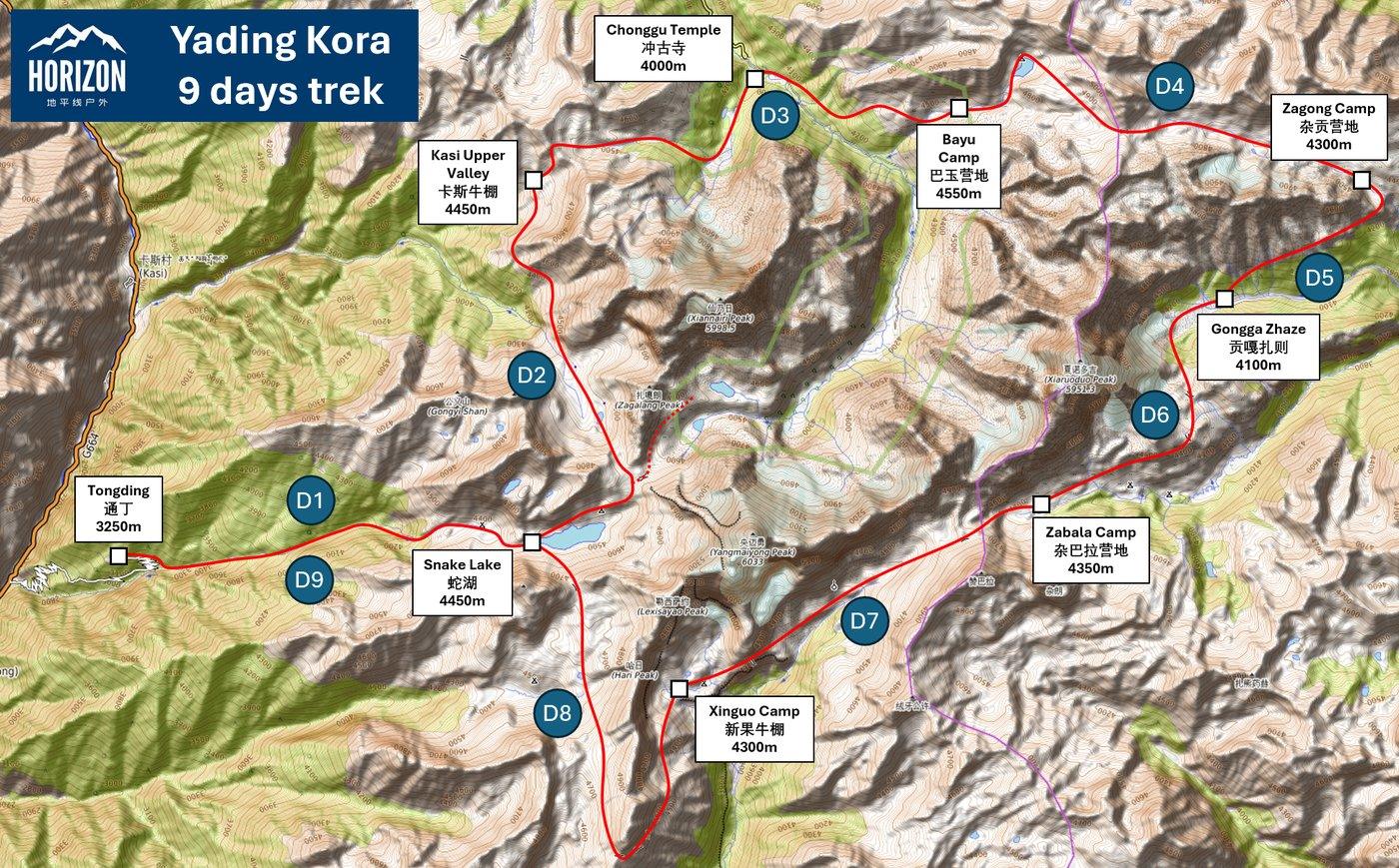 Yading route map