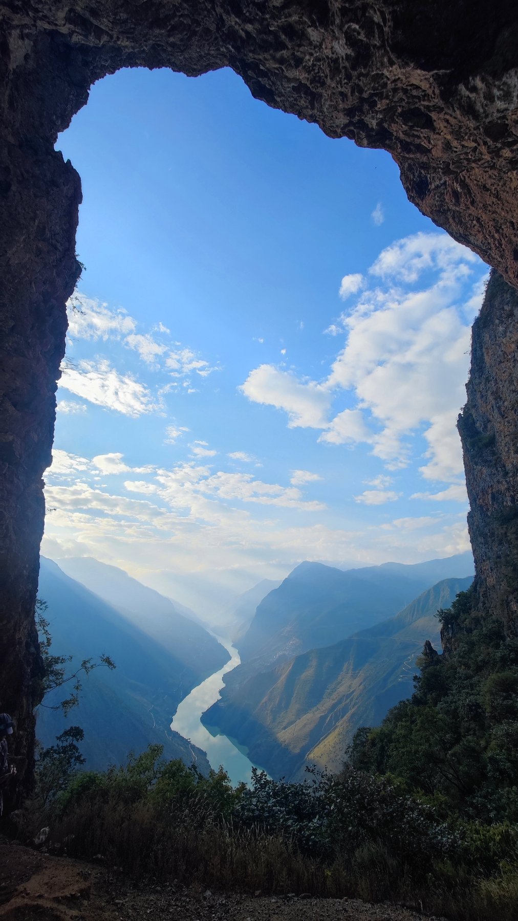View of the Mekong gorge through a cave window